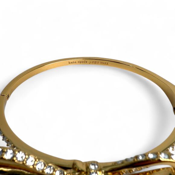 Kate Spade New York Skinny Mini Bow Bangle Bracelet Gold Tone Rhinestone - Picture 4 of 7